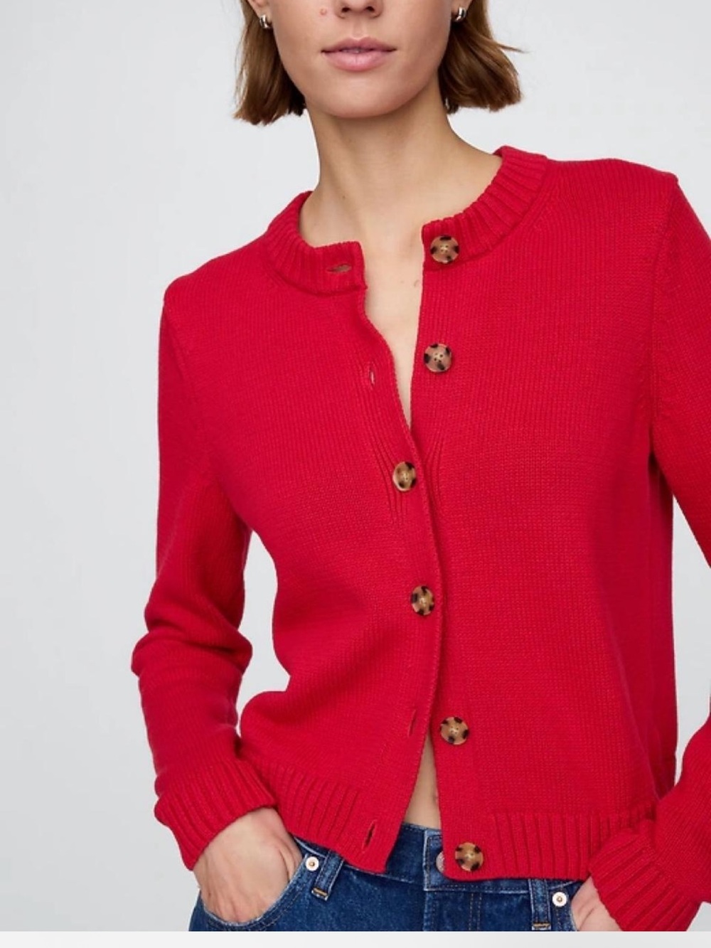 NWT Gap 100% Cotton Crewneck Cardigan Modern Red Small